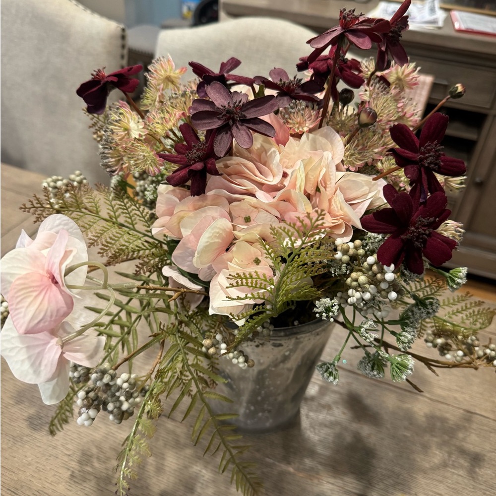 Pottery Barn Faux Floral Arrangement in Silver Vase